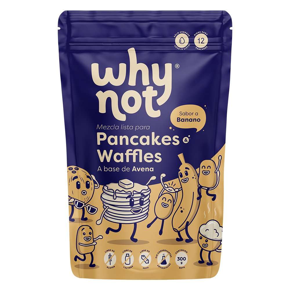 MEZCLA LISTA PARA PANCAKES O WAFFLES A BASE DE AVENA SABOR A BANANO 300G WHY NOT